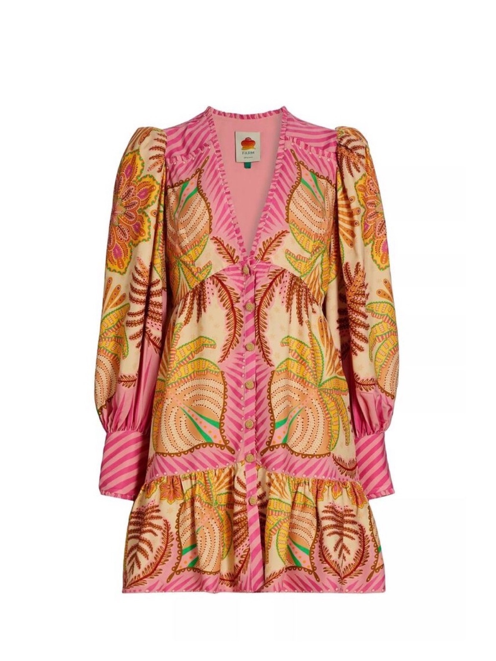 Farm Rio Palm Scarf Long Sleeve
Button Front Minidress L